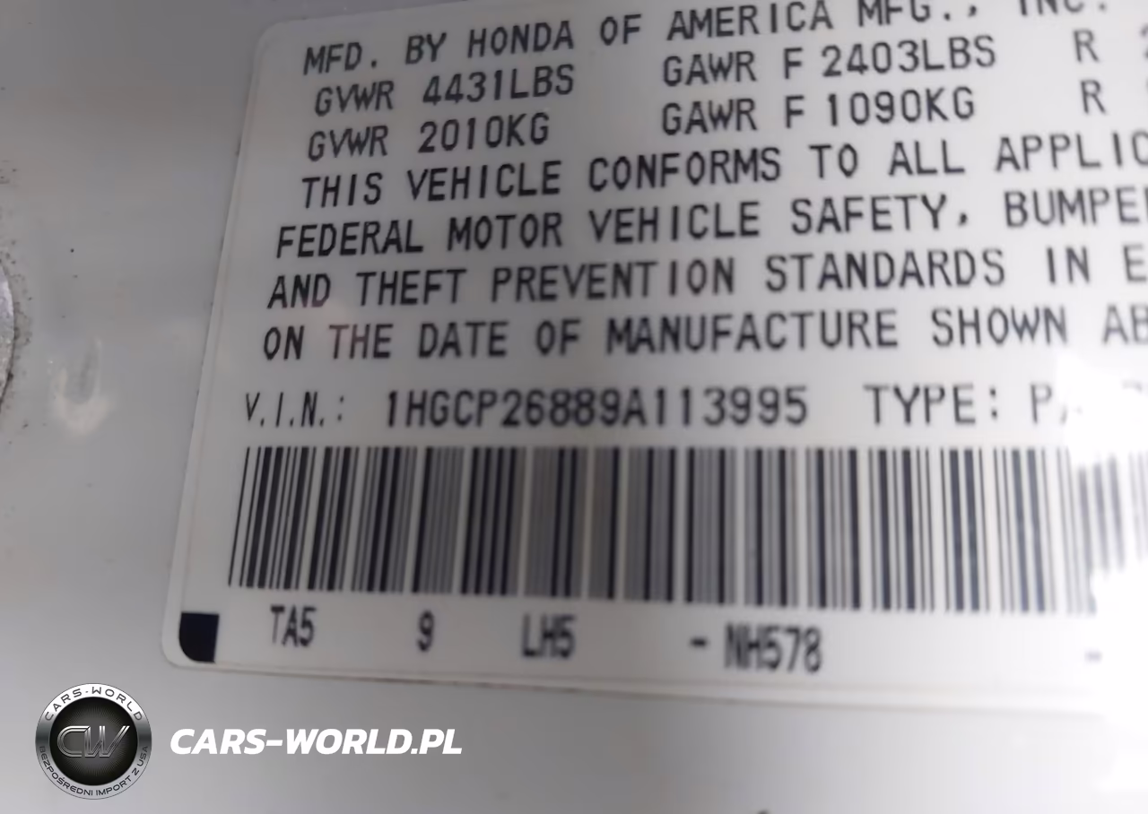 2009 Honda Accord 2.4 Ex-L VIN:1HGCP26889A113995 - 9
