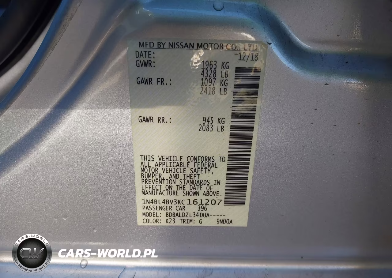 2019 Nissan Altima 2.5 S VIN:1N4BL4BV3KC161207 - 9