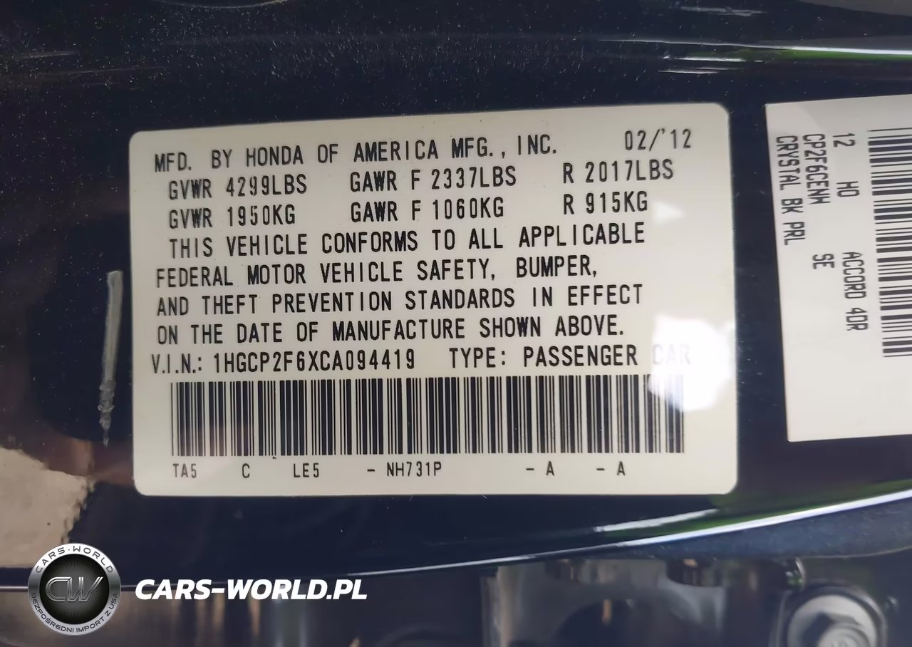 2012 Honda Accord 2.4 Se VIN:1HGCP2F6XCA094419 - 9