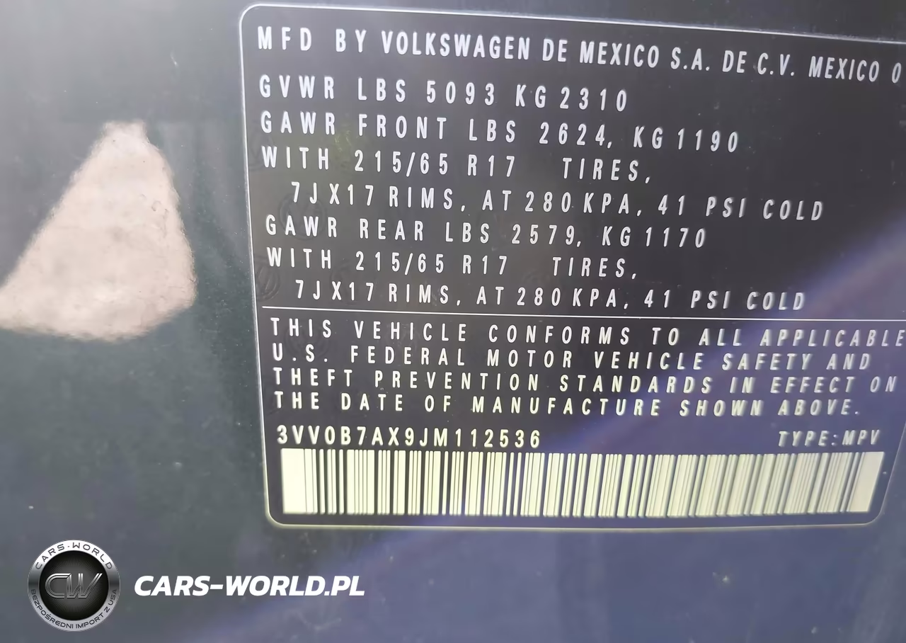 2018 Volkswagen Tiguan 2.0T S VIN:3VV0B7AX9JM112536 - 9