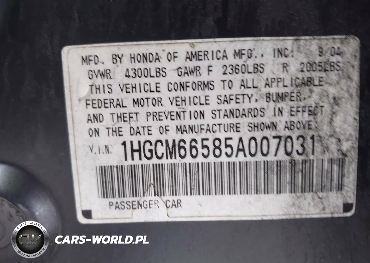 2005 Honda Accord 3.0 Ex VIN:1HGCM66585A007031 - 9