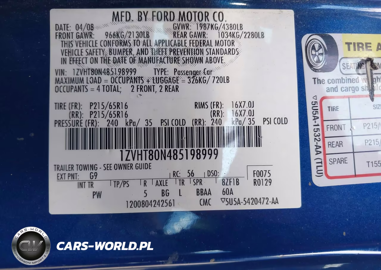 2008 Ford Mustang V6 Deluxe-V6 Premium VIN:1ZVHT80N485198999 - 9