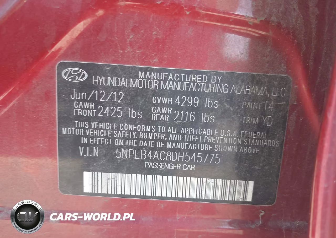 2013 Hyundai Sonata Gls VIN:5NPEB4AC8DH545775 - 9