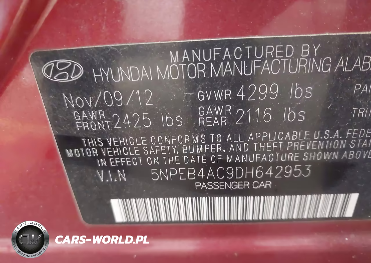 2013 Hyundai Sonata Gls VIN:5NPEB4AC9DH642953 - 9