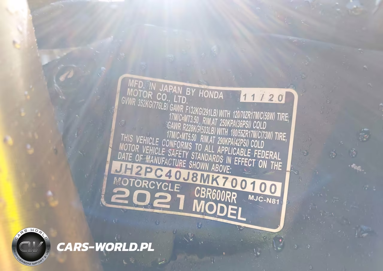 2021 Honda Cbr600 Rr VIN:JH2PC40J8MK700100 - 10