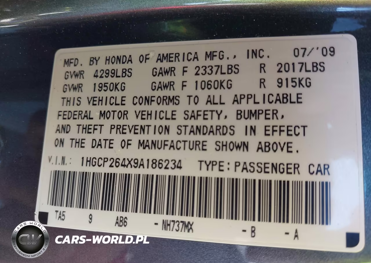 2009 Honda Accord 2.4 Lx-P VIN:1HGCP264X9A186234 - 9