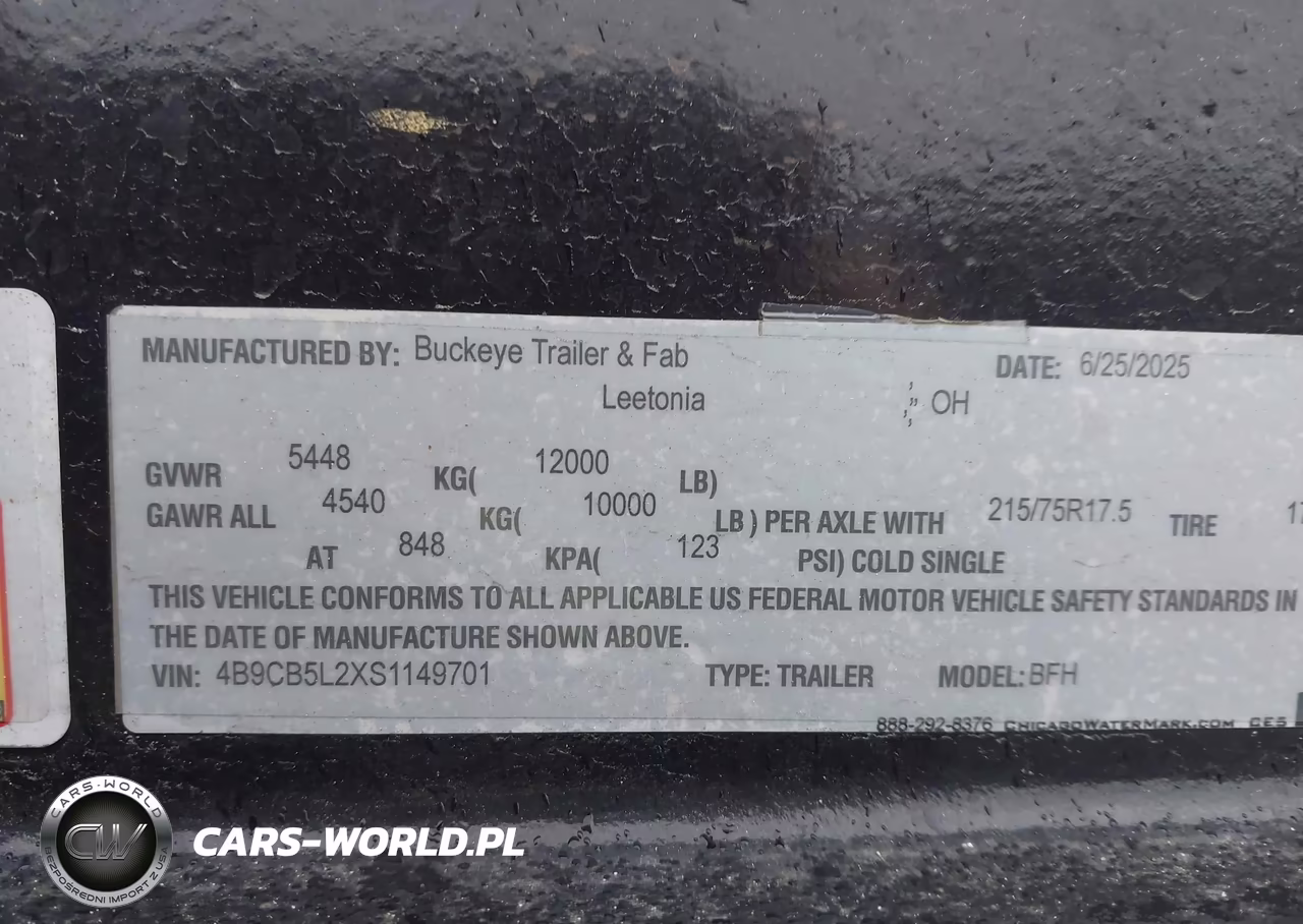 2025 Buckeye Trailer And Fab C Bfh VIN:4B9CB5L2XS1149701 - 9