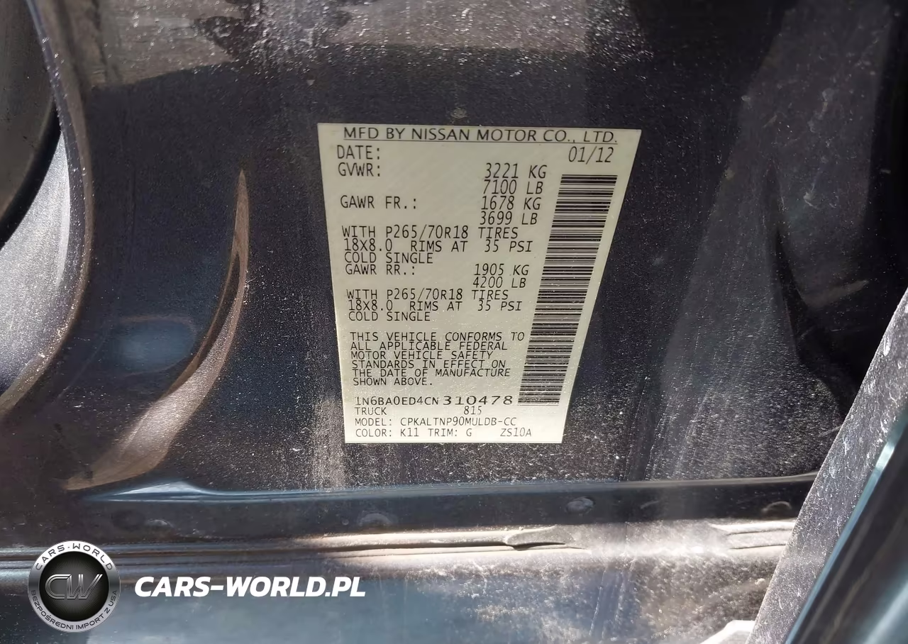 2012 Nissan Titan Sv VIN:1N6BA0ED4CN310478 - 9