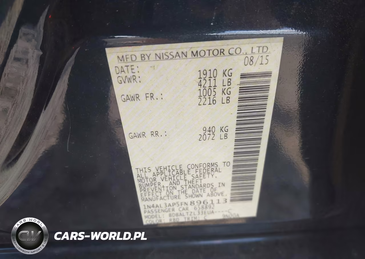 2015 Nissan Altima 2.5-2.5 S-2.5 Sl-2.5 Sv VIN:1N4AL3AP5FN896113 - 9