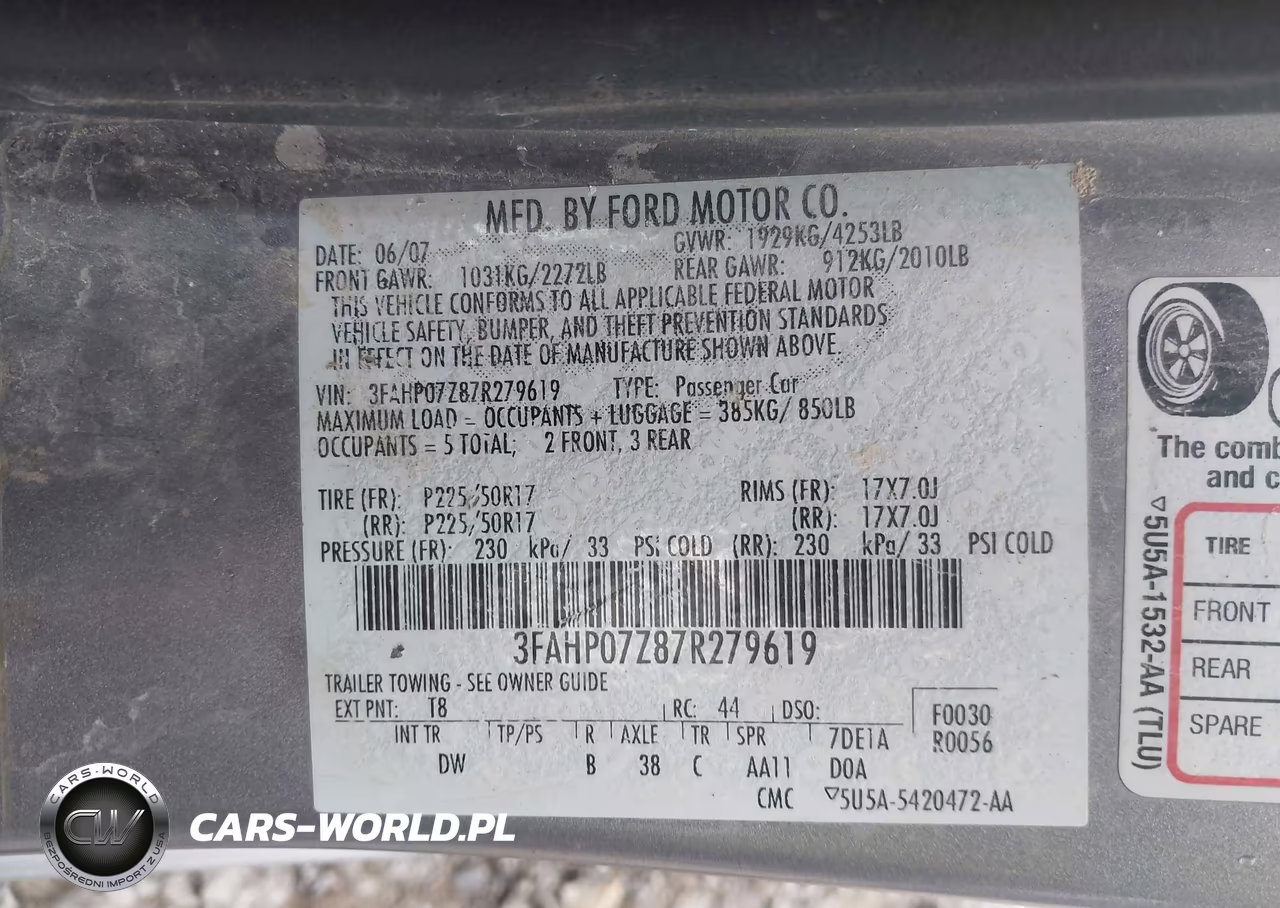 2007 Ford Fusion Se VIN:3FAHP07Z87R279619 - 9