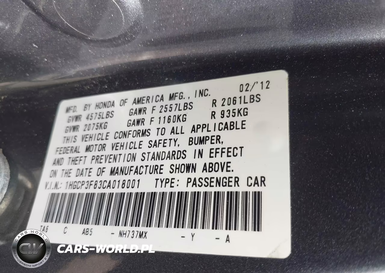 2012 Honda Accord 3.5 Ex-L VIN:1HGCP3F83CA018001 - 9