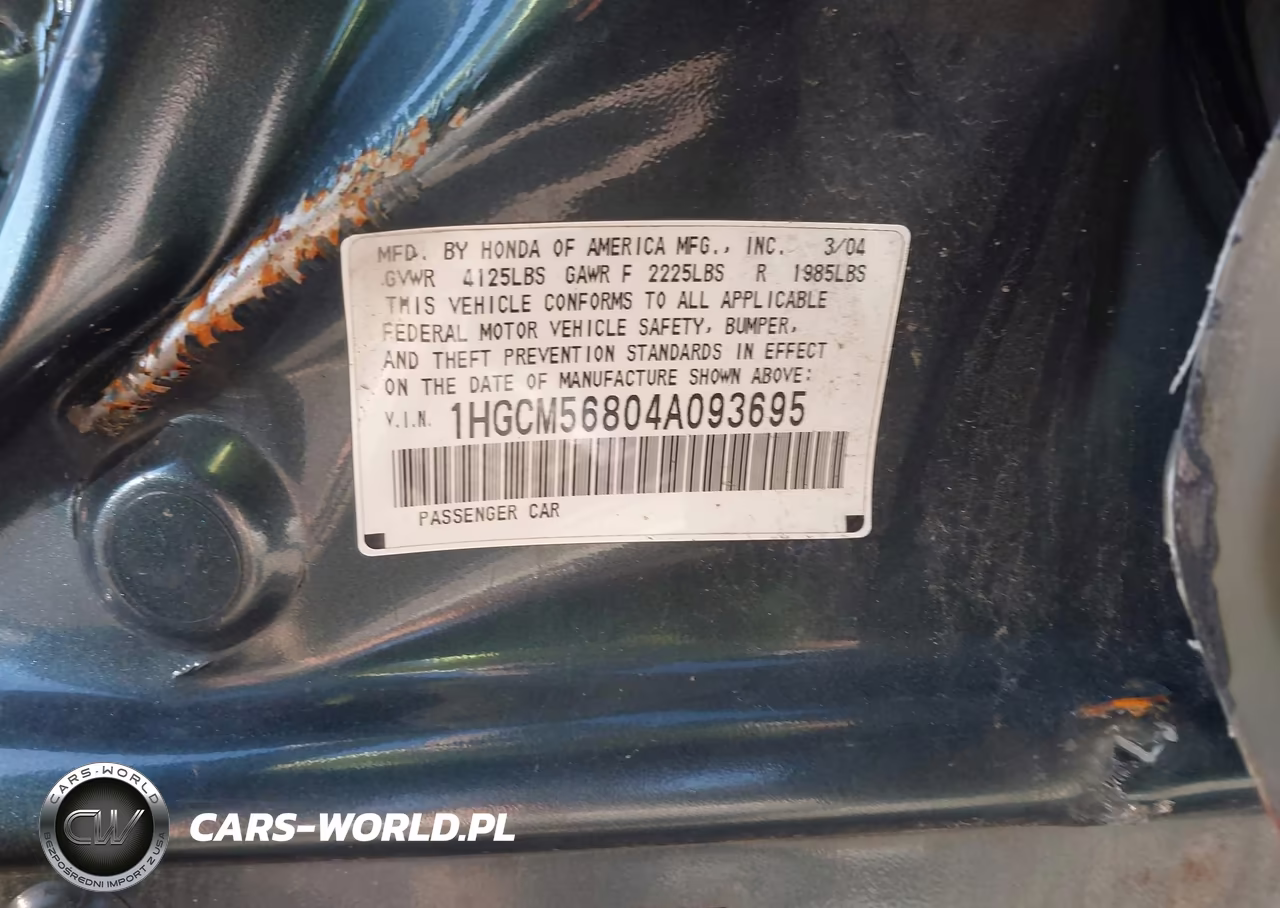 2004 Honda Accord 2.4 Ex VIN:1HGCM56804A093695 - 9