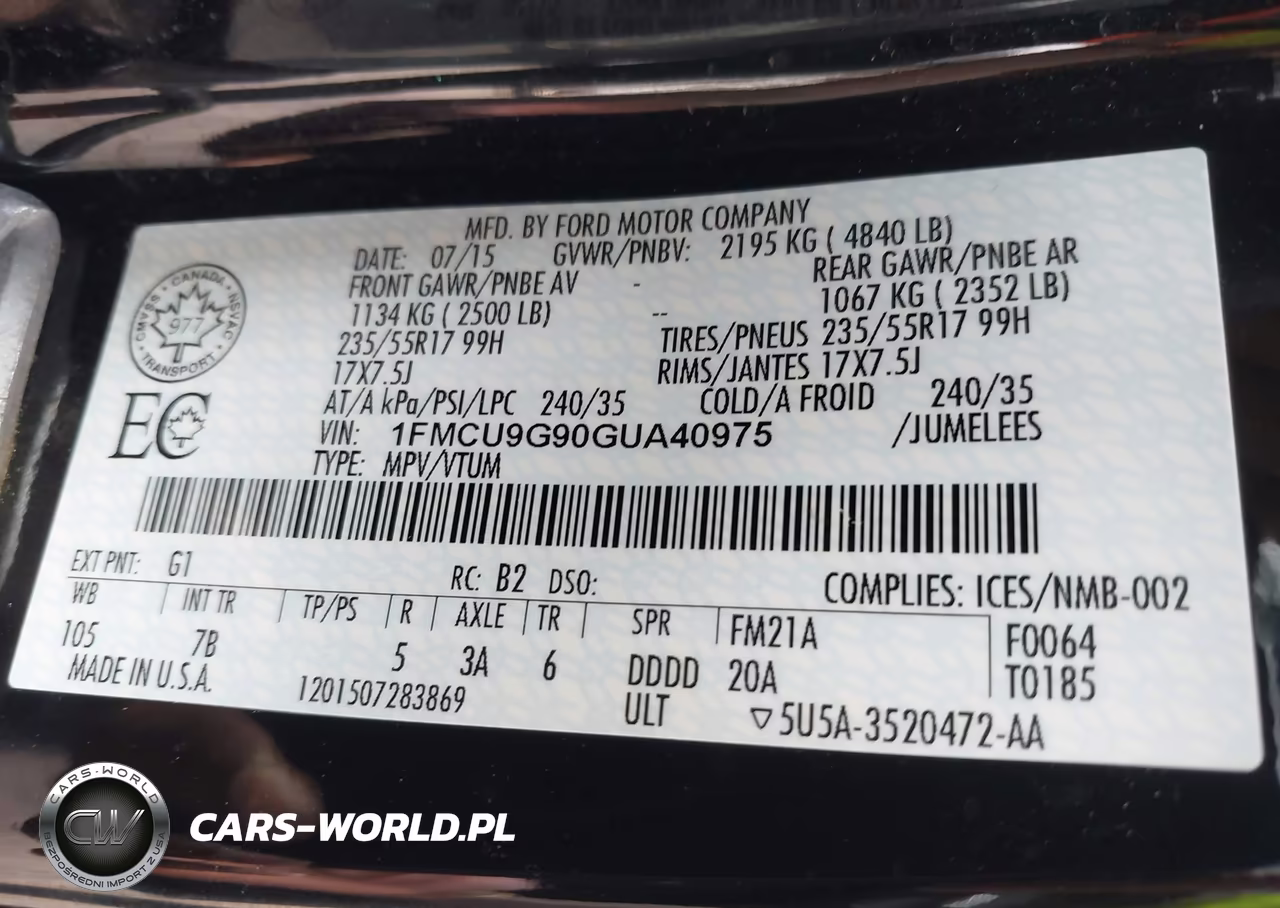 2016 Ford Escape Se VIN:1FMCU9G90GUA40975 - 9