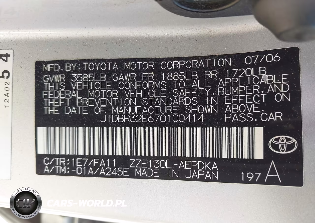 2007 Toyota Corolla Ce VIN:JTDBR32E670100414 - 9