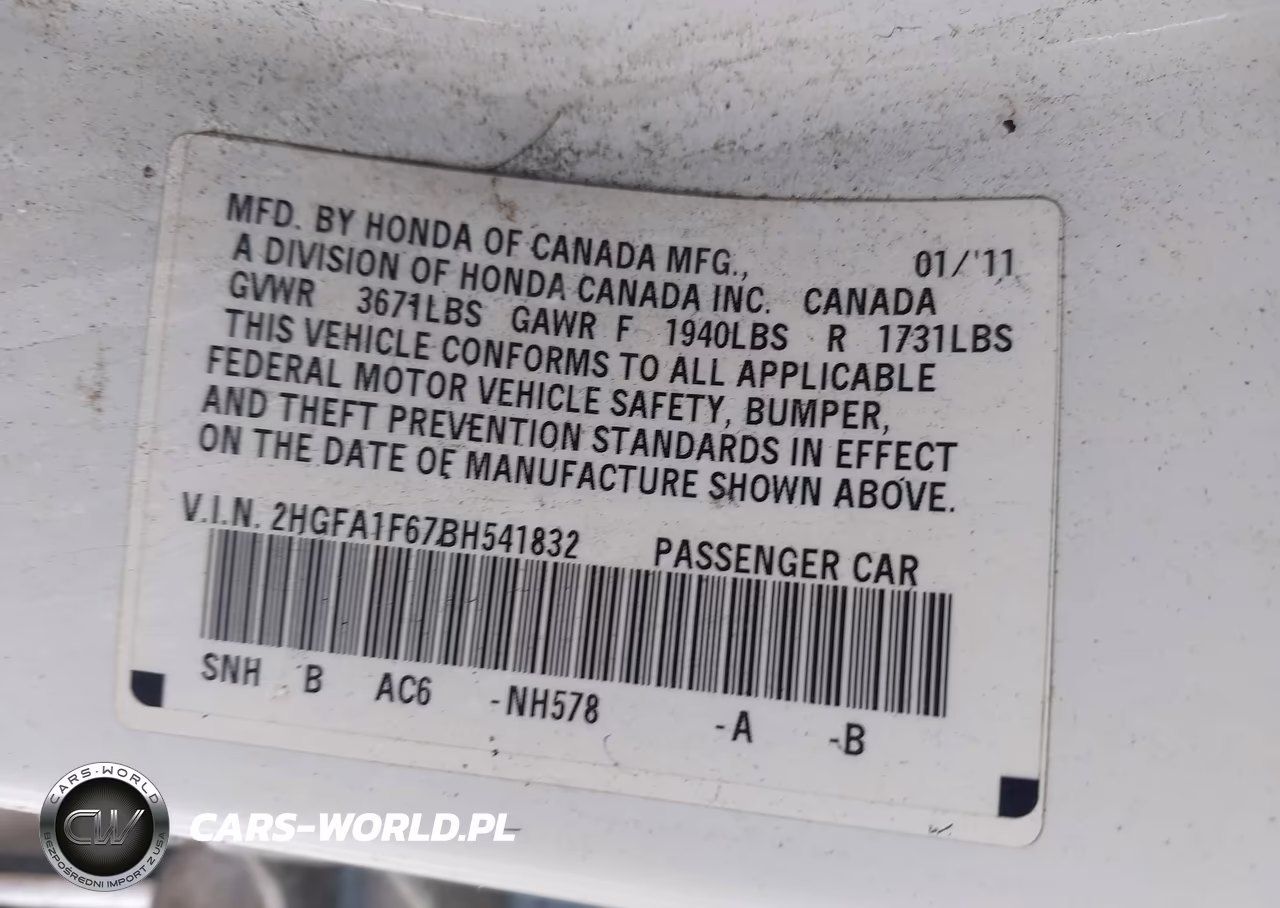 2011 Honda Civic Lx-S VIN:2HGFA1F67BH541832 - 9