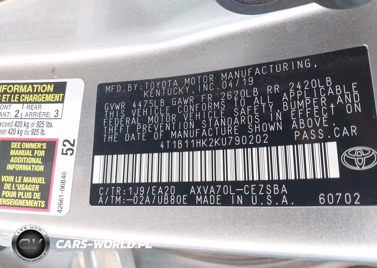 2019 Toyota Camry Se VIN:4T1B11HK2KU790202 - 9