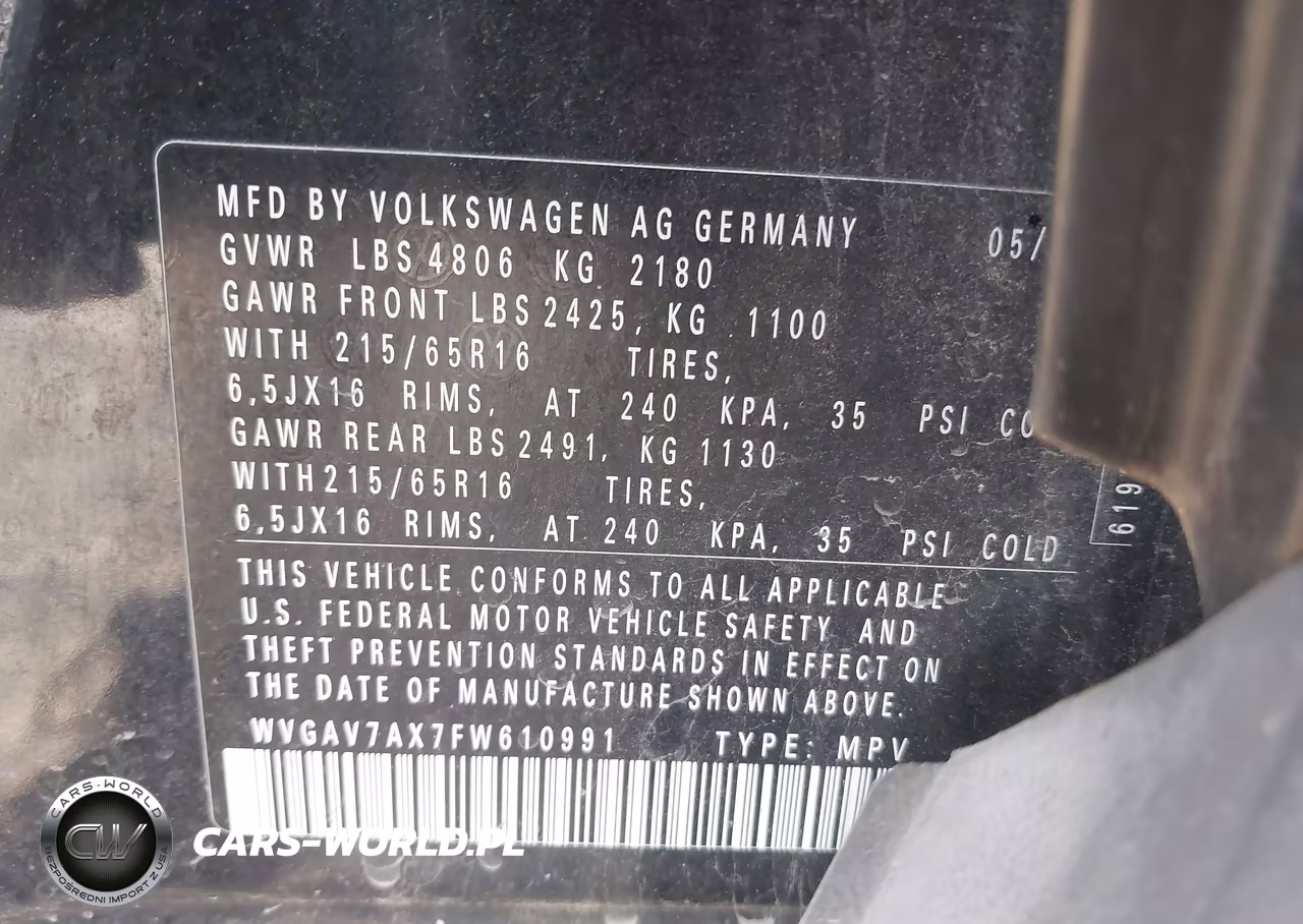 2015 Volkswagen Tiguan S VIN:WVGAV7AX7FW610991 - 9