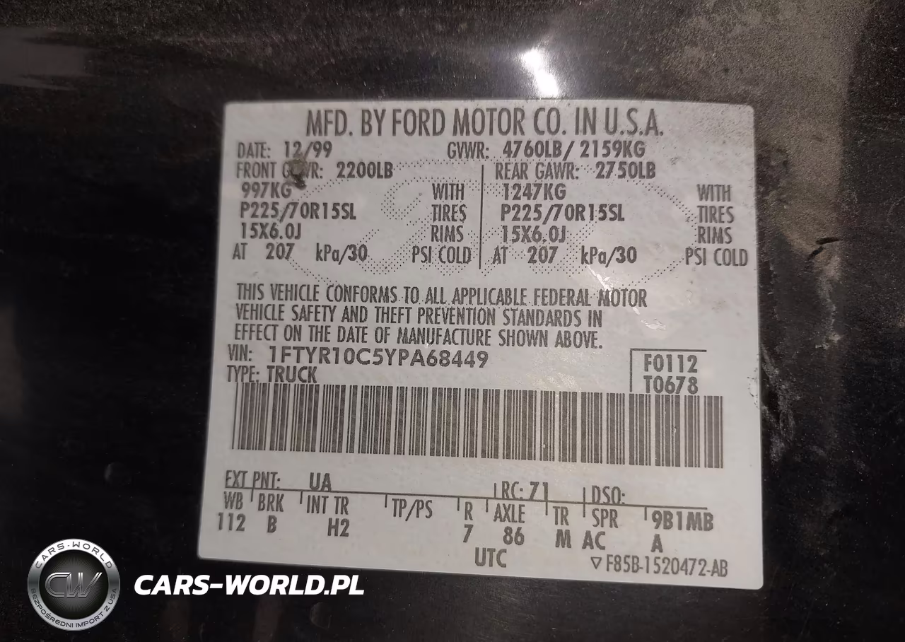 2000 Ford Ranger Xl-Xlt VIN:1FTYR10C5YPA68449 - 9