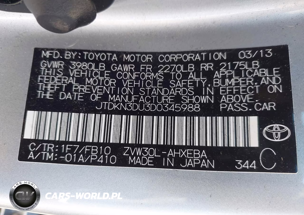 2013 Toyota Prius Two VIN:JTDKN3DU3D0345988 - 9