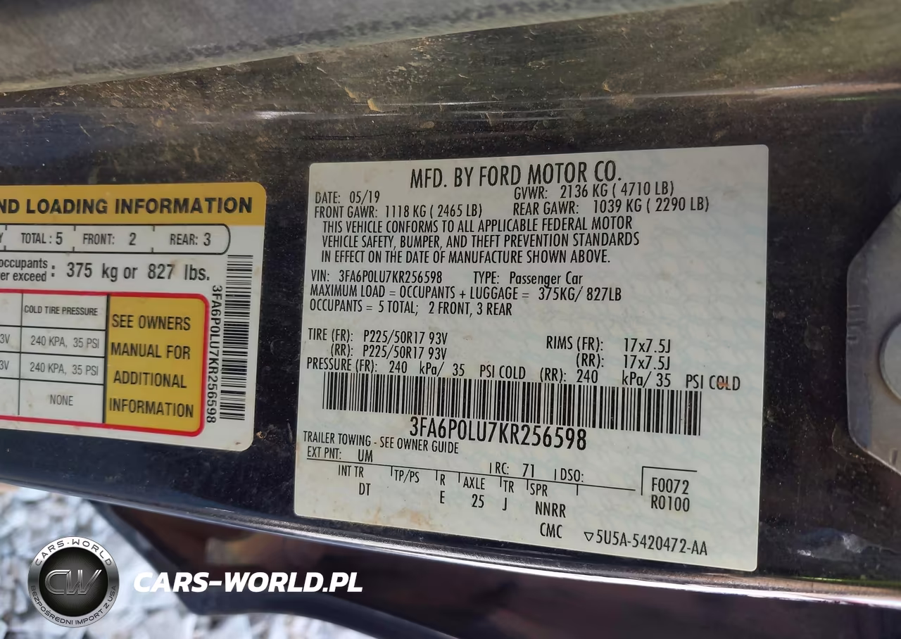 2019 Ford Fusion Hybrid Se VIN:3FA6P0LU7KR256598 - 9