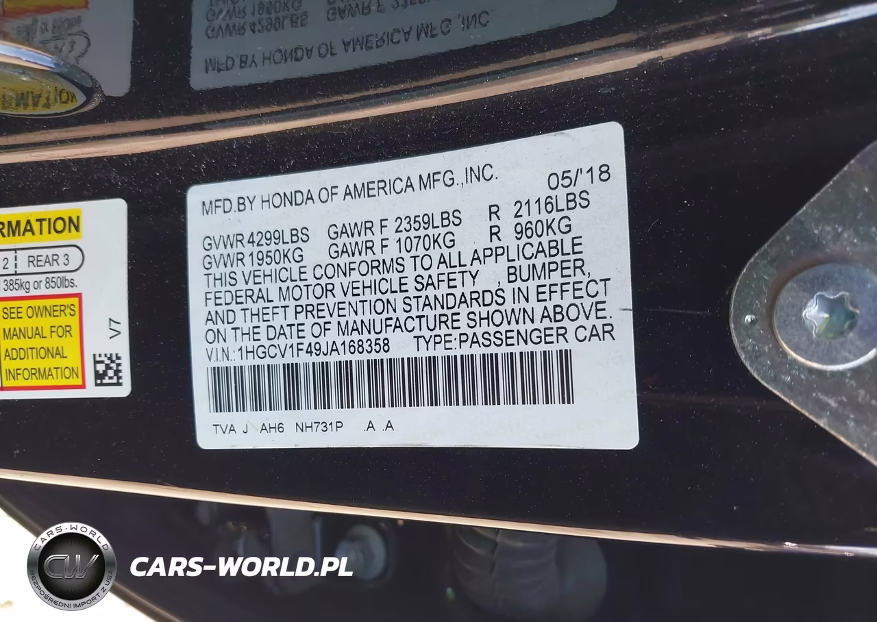 2018 Honda Accord Ex VIN:1HGCV1F49JA168358 - 9