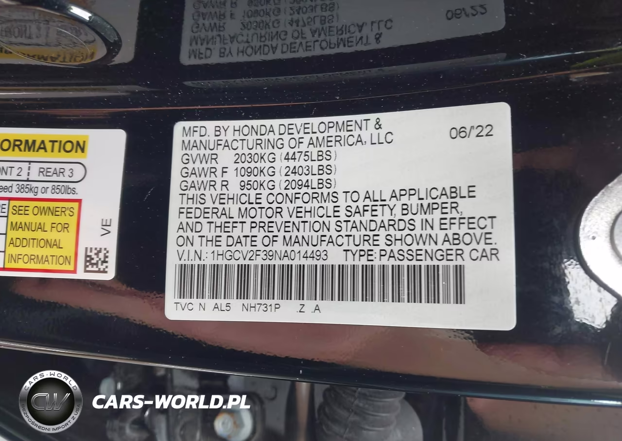 2022 Honda Accord Sport 2.0T VIN:1HGCV2F39NA014493 - 9