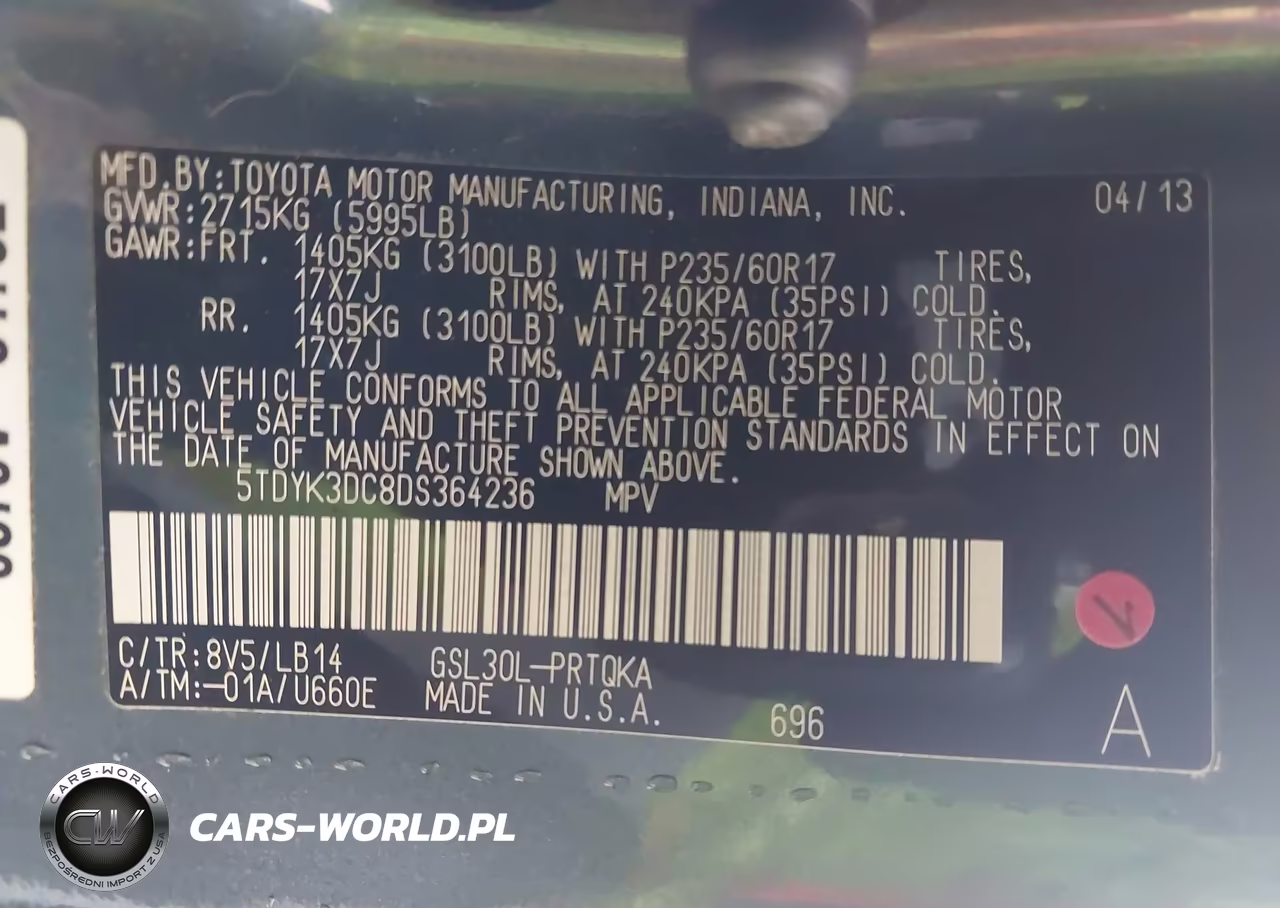 2013 Toyota Sienna Xle V6 8 Passenger VIN:5TDYK3DC8DS364236 - 9