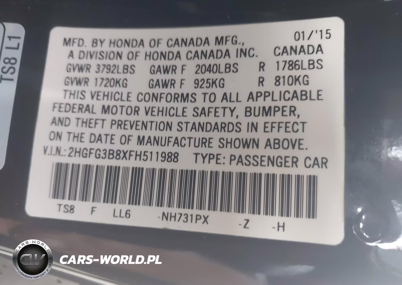 2015 Honda Civic Ex VIN:2HGFG3B8XFH511988 - 9