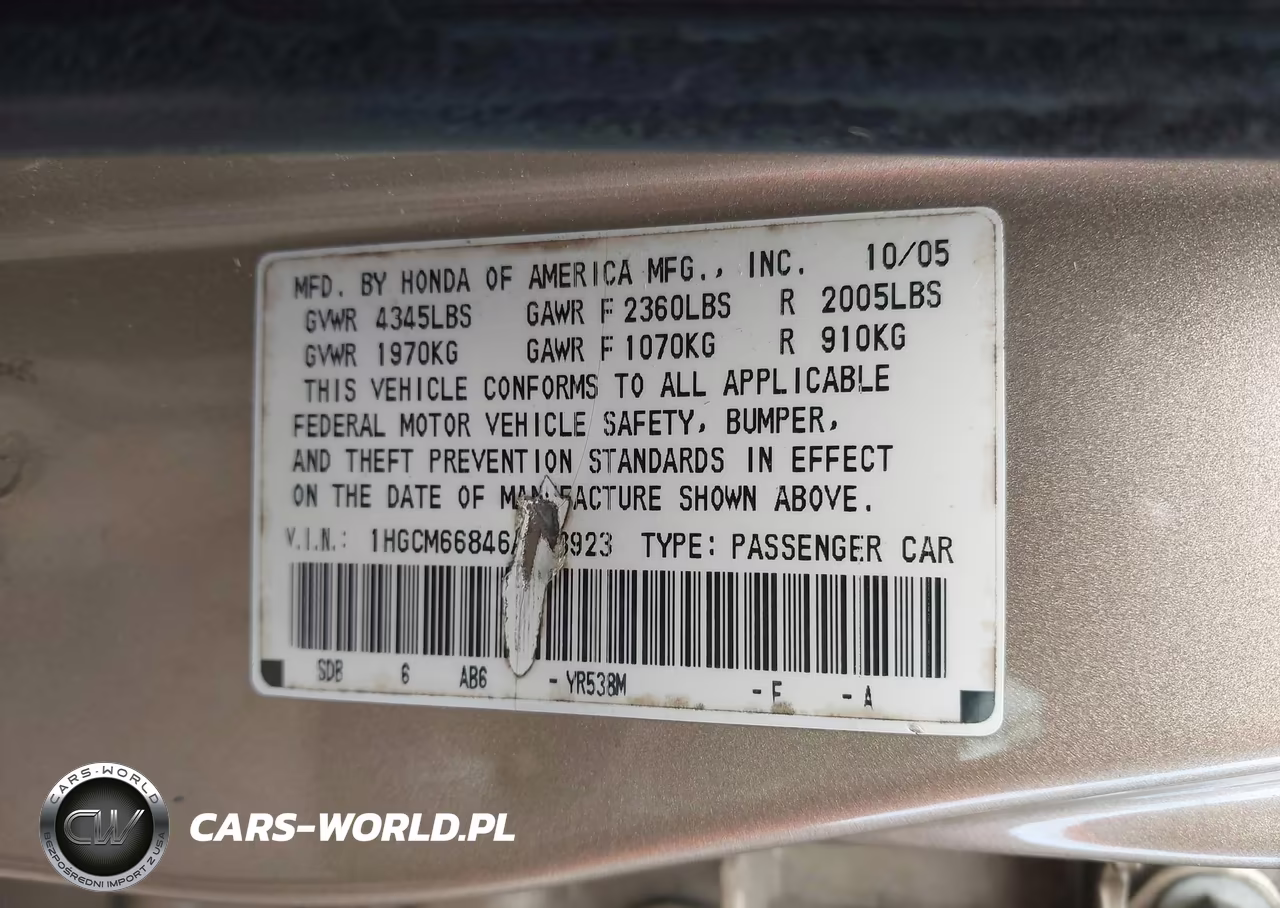 2006 Honda Accord 3.0 Ex VIN:1HGCM66846A013923 - 9