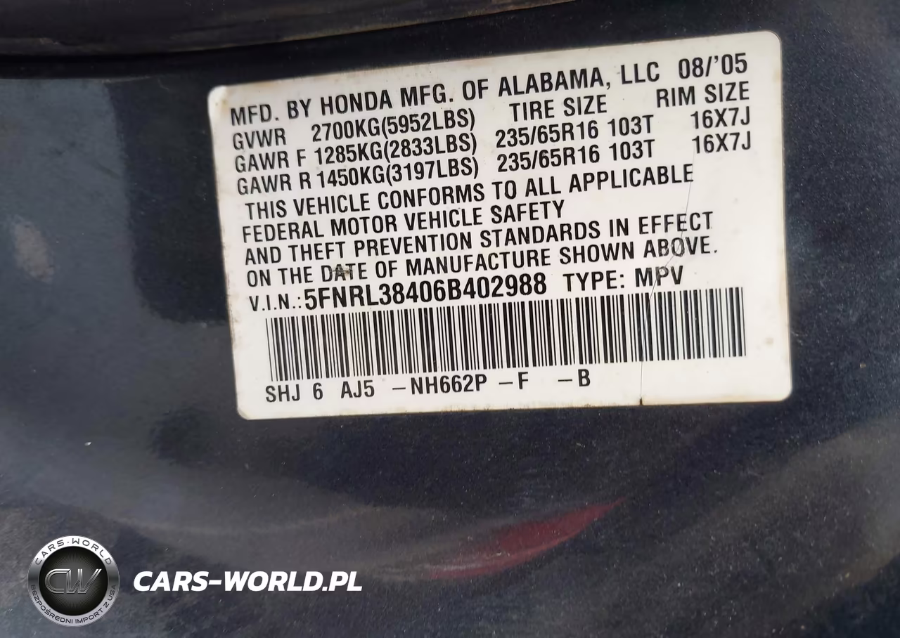 2006 Honda Odyssey Ex VIN:5FNRL38406B402988 - 9