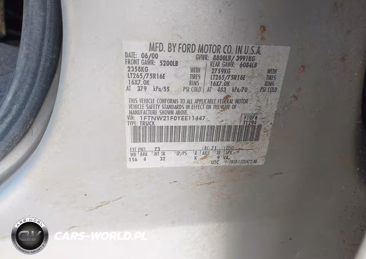 2000 Ford F-250 Lariat-Xl-Xlt VIN:1FTNW21F0YEE11447 - 9