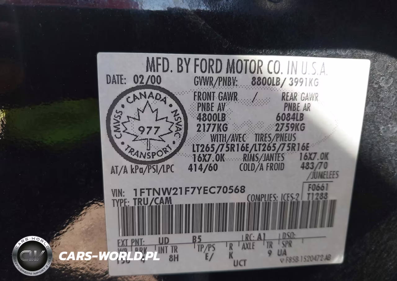 2000 Ford F-250 Lariat-Xl-Xlt VIN:1FTNW21F7YEC70568 - 9