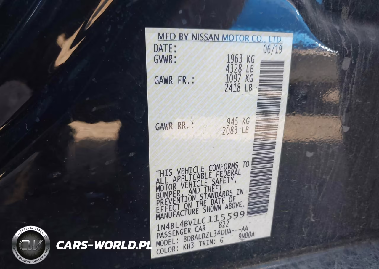 2020 Nissan Altima S Fwd VIN:1N4BL4BV1LC115599 - 9