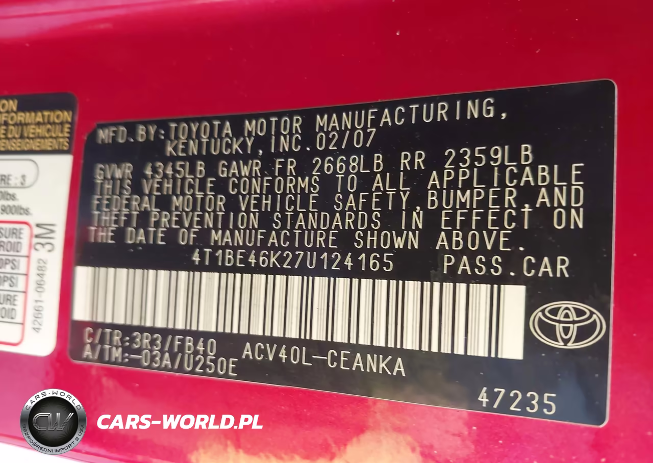 2007 Toyota Camry Ce-Le-Xle-Se VIN:4T1BE46K27U124165 - 9