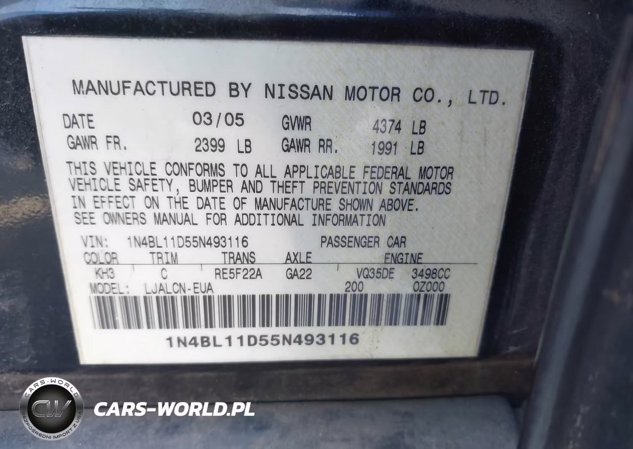 2005 Nissan Altima 3.5 Se VIN:1N4BL11D55N493116 - 9