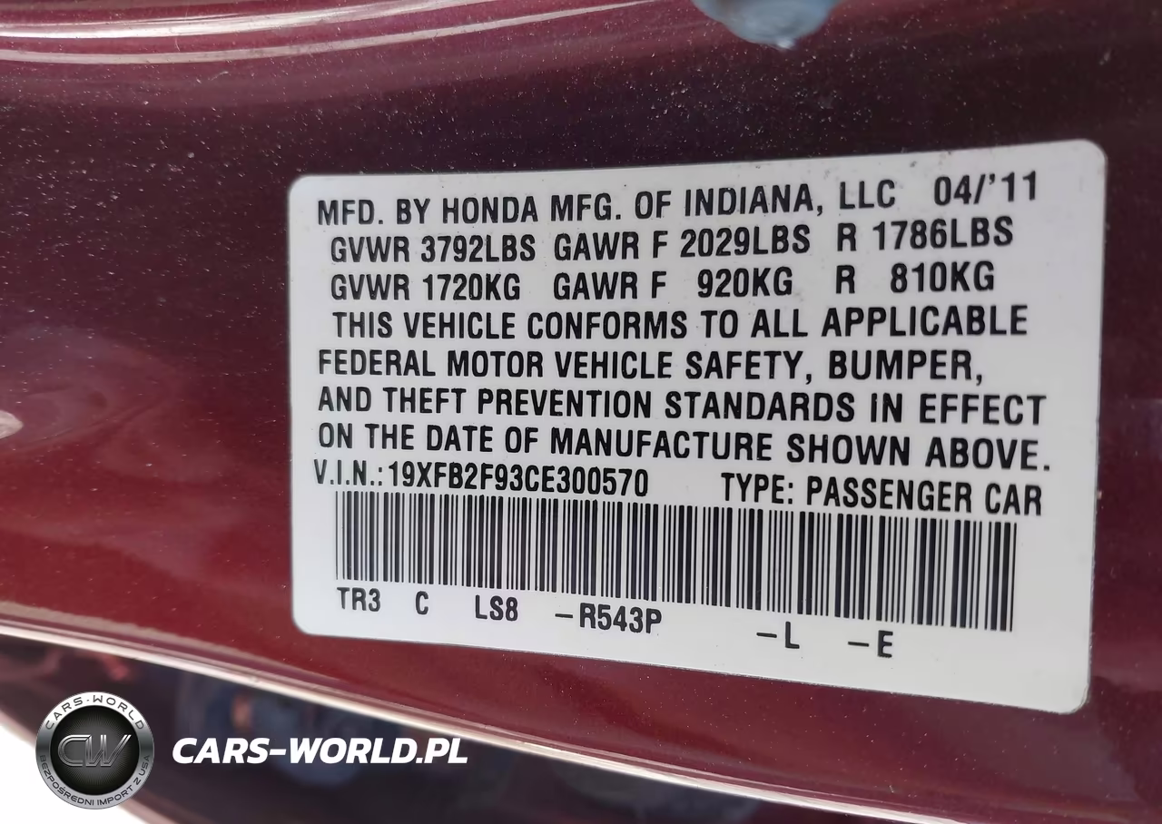2012 Honda Civic Ex-L VIN:19XFB2F93CE300570 - 9