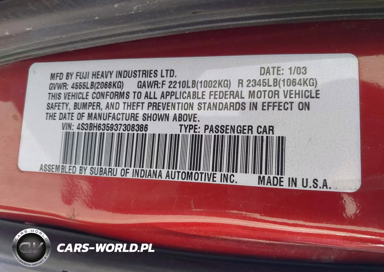 2003 Subaru Legacy L-L W-Special Edition Package VIN:4S3BH635937308386 - 9