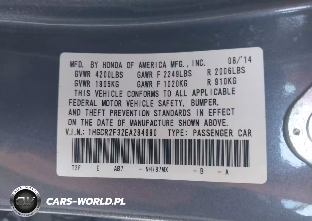 2014 Honda Accord Lx VIN:1HGCR2F32EA294990 - 9