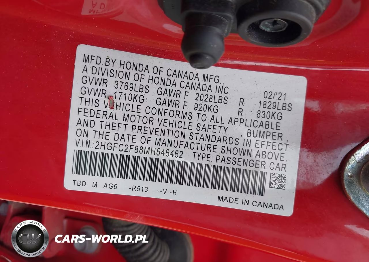 2021 Honda Civic Sport VIN:2HGFC2F88MH546462 - 9