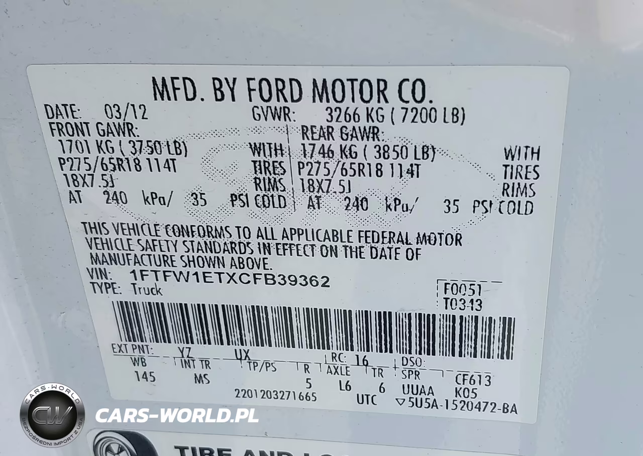 2012 Ford F-150 Xlt VIN:1FTFW1ETXCFB39362 - 9