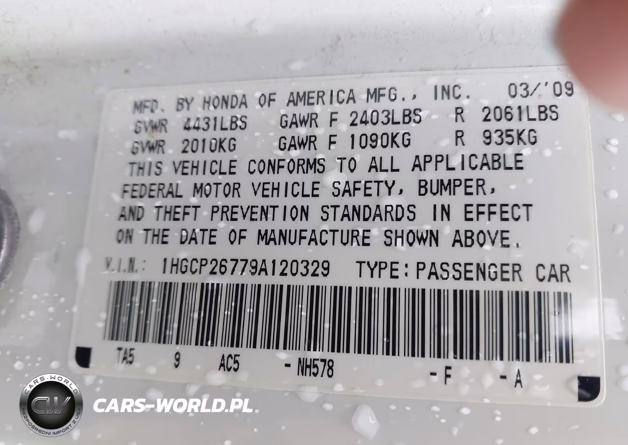 2009 Honda Accord 2.4 Ex VIN:1HGCP26779A120329 - 9
