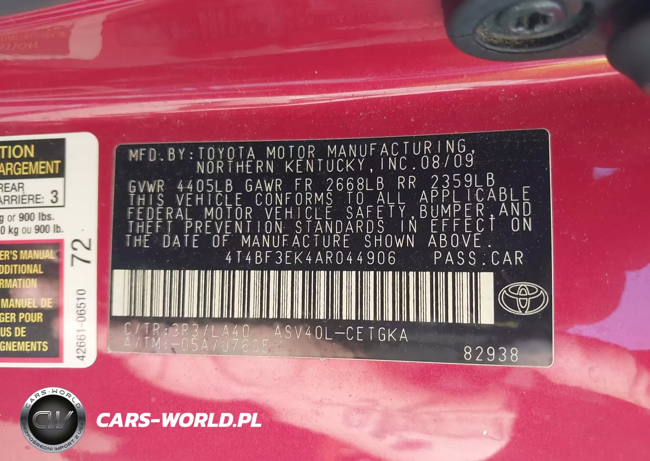 2010 Toyota Camry Xle VIN:4T4BF3EK4AR044906 - 9