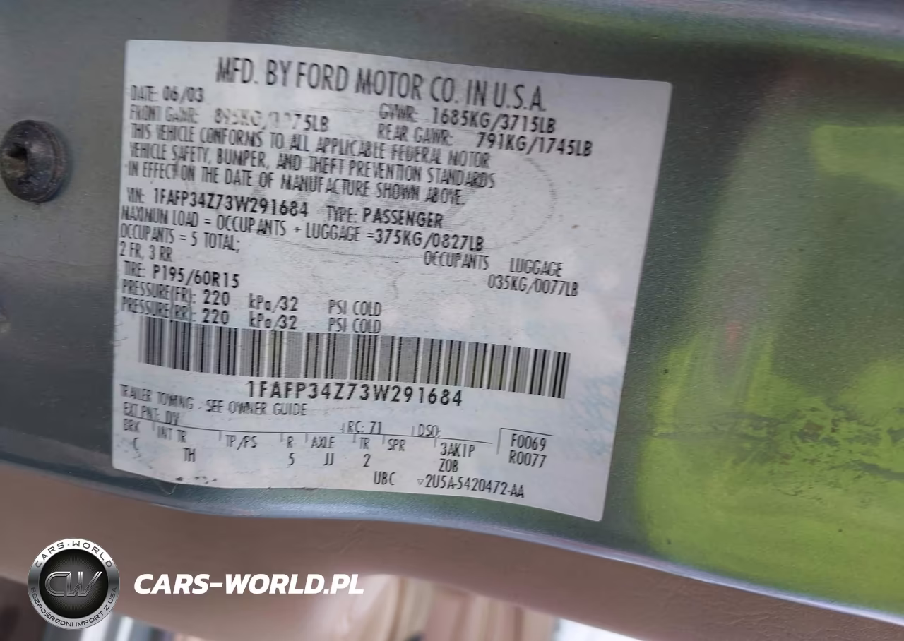 2003 Ford Focus Se VIN:1FAFP34Z73W291684 - 9