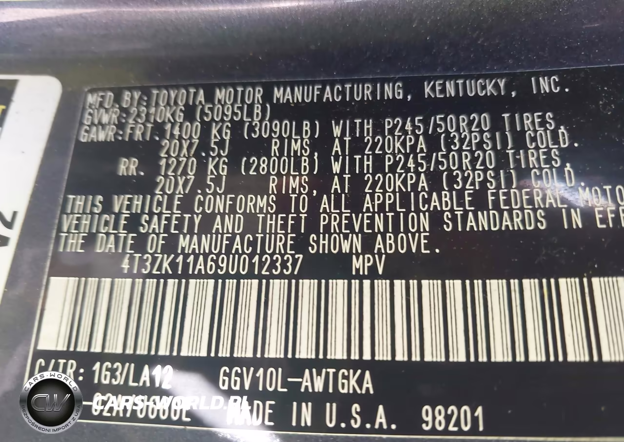 2009 Toyota Venza Base V6 VIN:4T3ZK11A69U012337 - 9