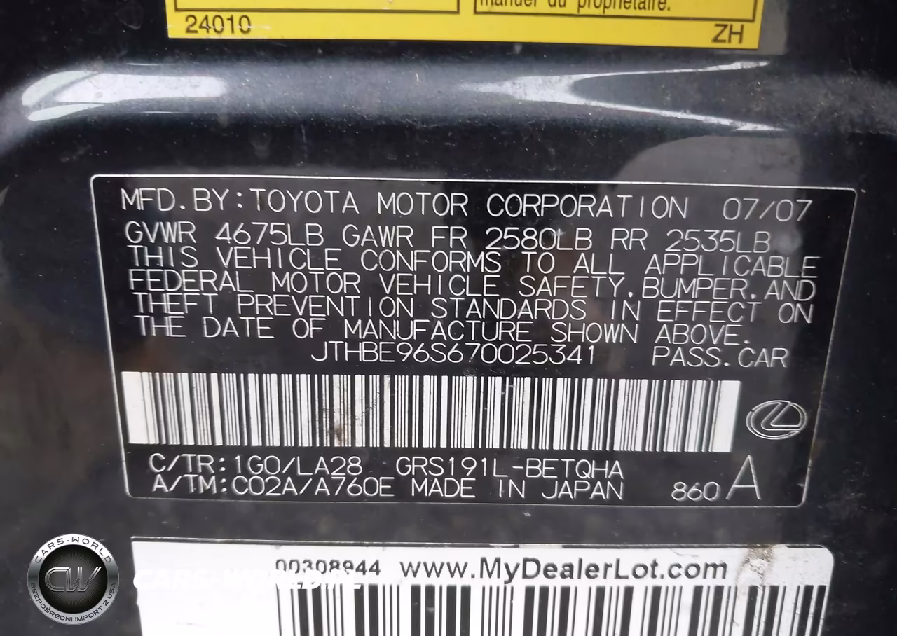 2007 Lexus Gs 350 VIN:JTHBE96S670025341 - 9