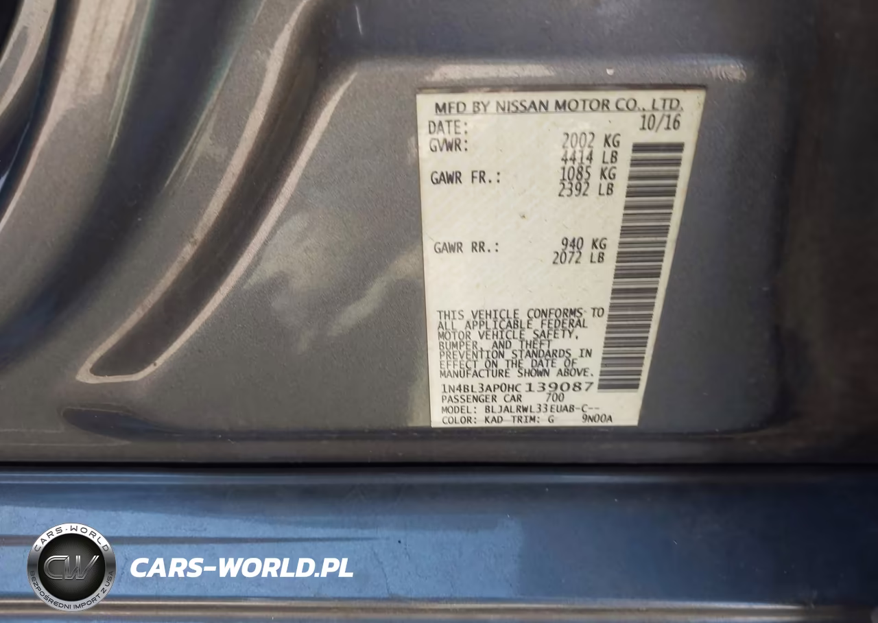 2017 Nissan Altima 3.5 Sl-3.5 Sr VIN:1N4BL3AP0HC139087 - 9