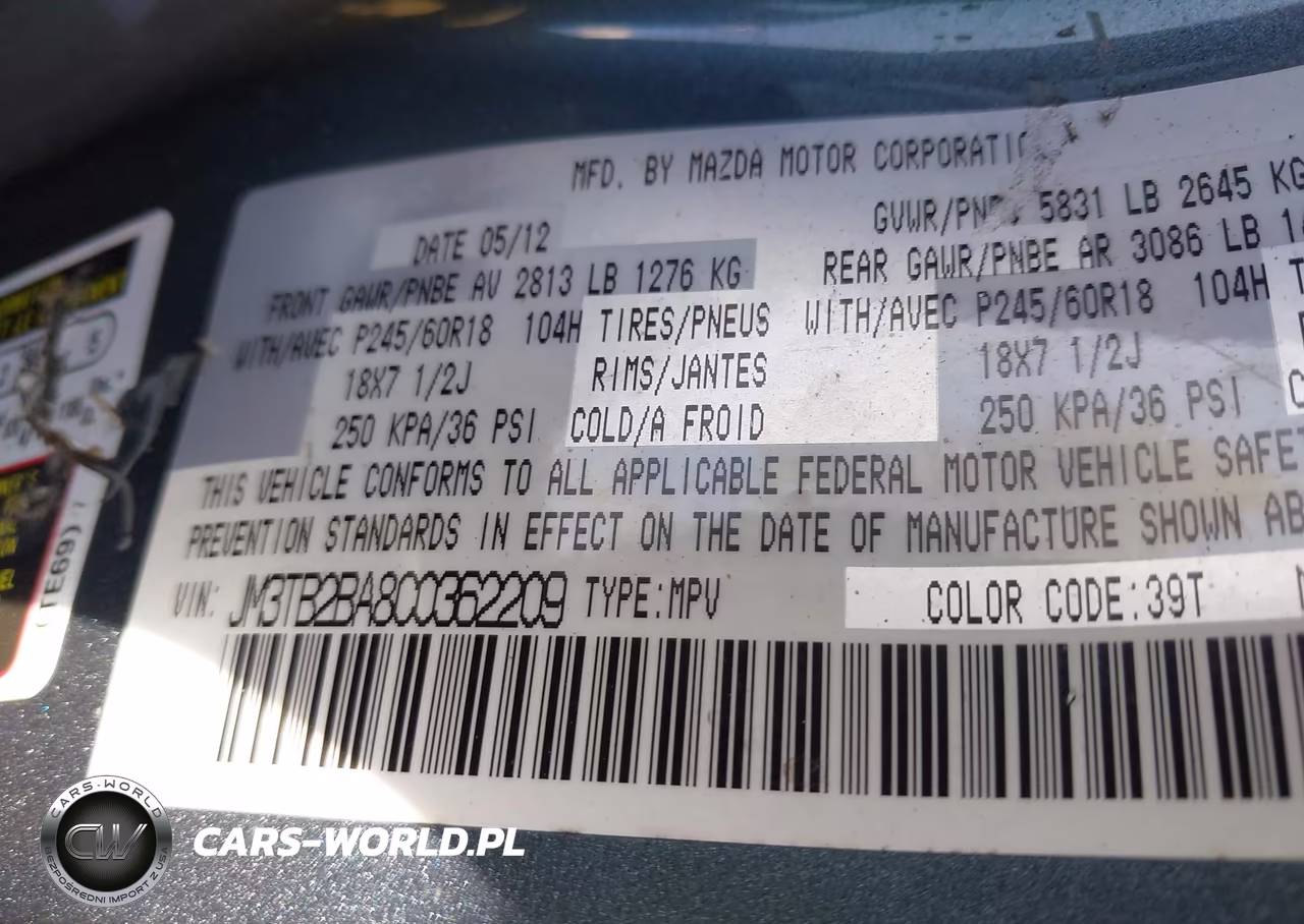 2012 Mazda Cx-9 Sport VIN:JM3TB2BA8C0362209 - 9