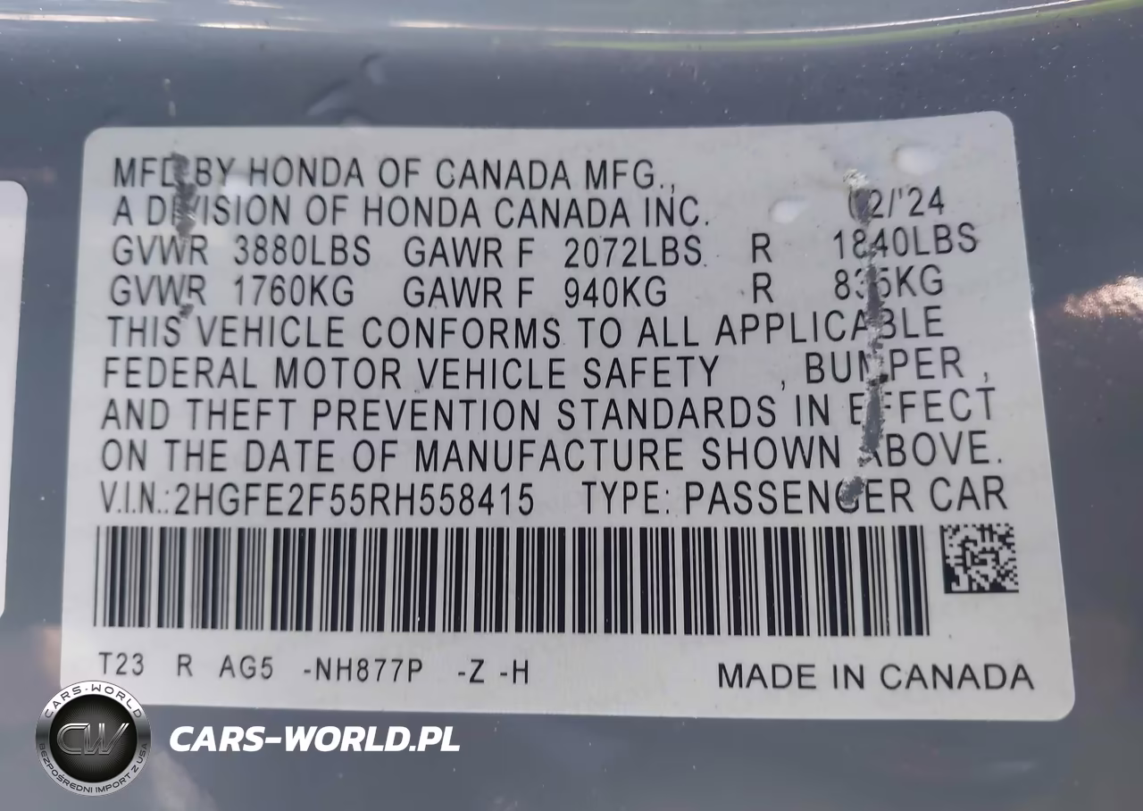 2024 Honda Civic Sport VIN:2HGFE2F55RH558415 - 9