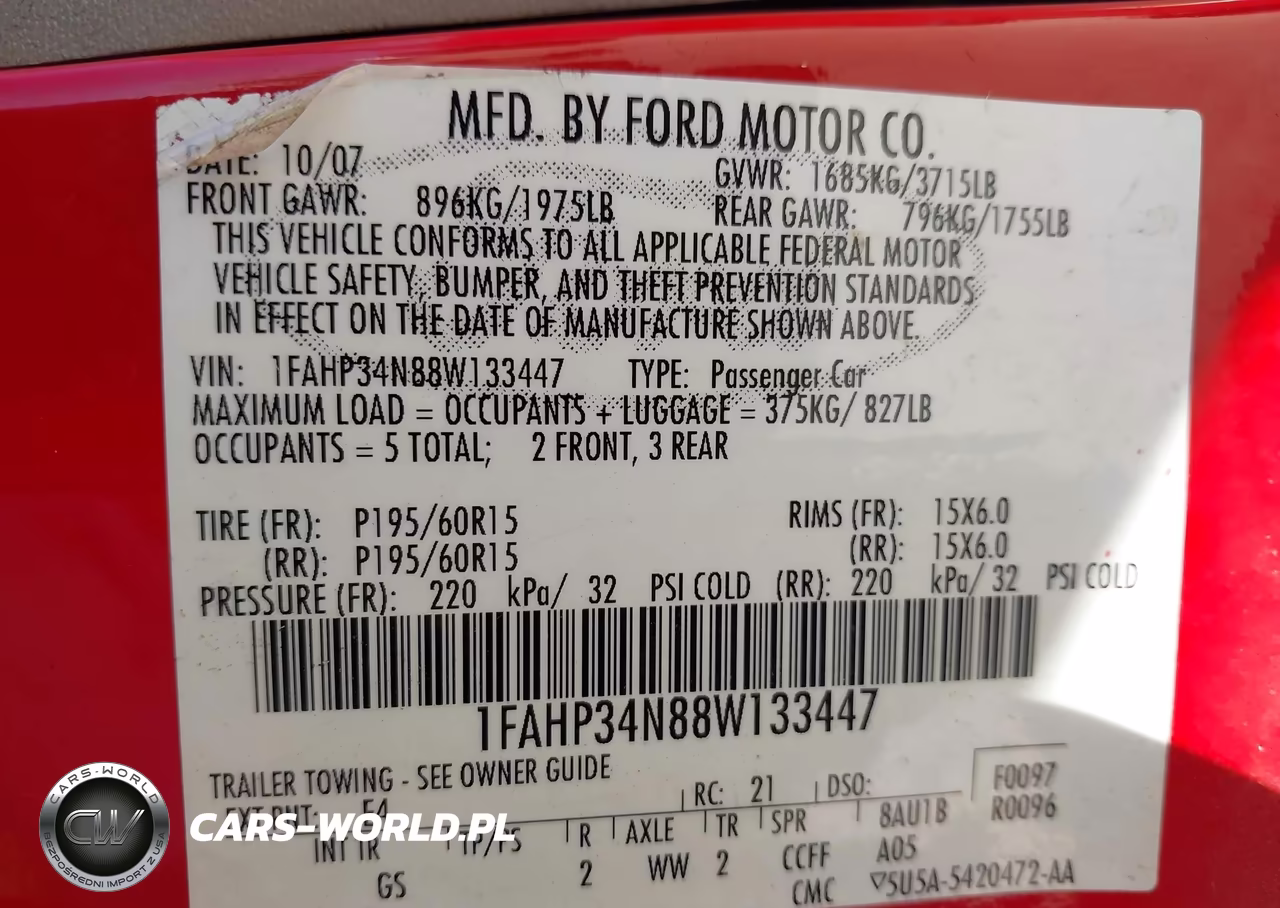2008 Ford Focus S VIN:1FAHP34N88W133447 - 9