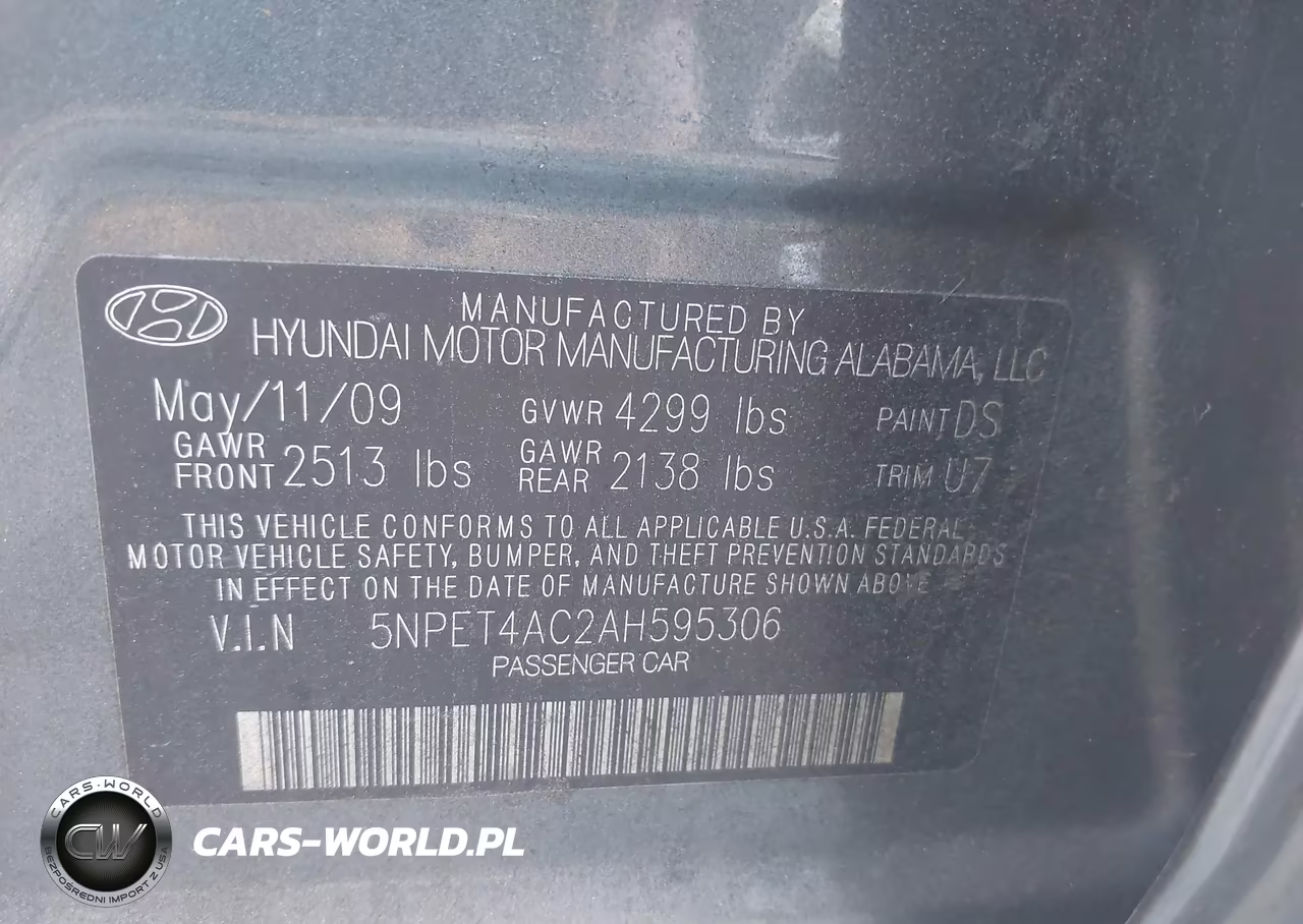 2010 Hyundai Sonata Gls VIN:5NPET4AC2AH595306 - 9
